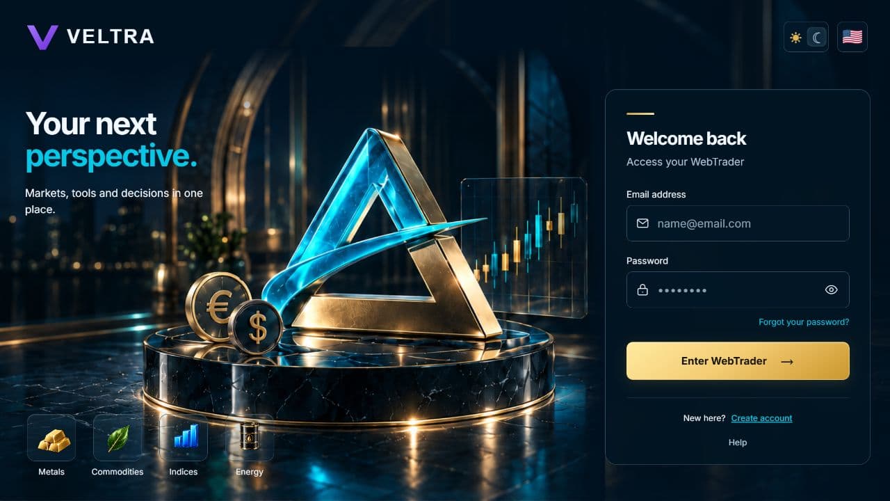 The real Veltra WebTrader sign-in screen